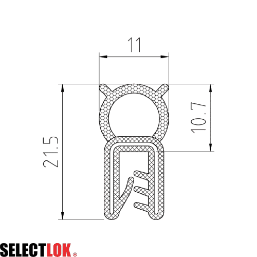 Pinchweld Rubber EPDM (7m Roll) - Medium Top Mount - Grip Range: 1.0mm to 3.0mm
