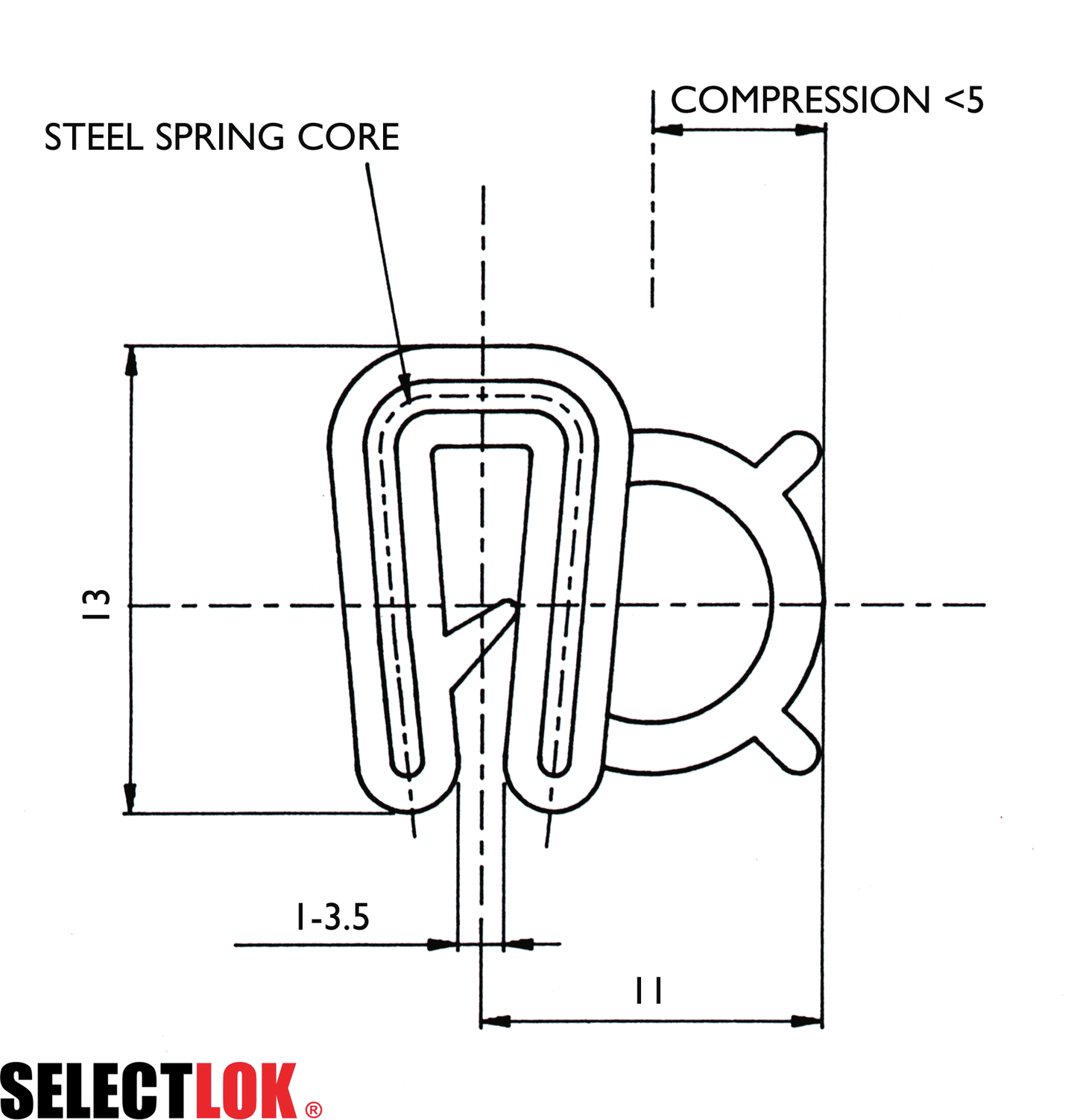 Pinchweld Rubber EPDM (7m Roll) - Large Side Mount - Grip Range: 1.0mm to 2.5mm