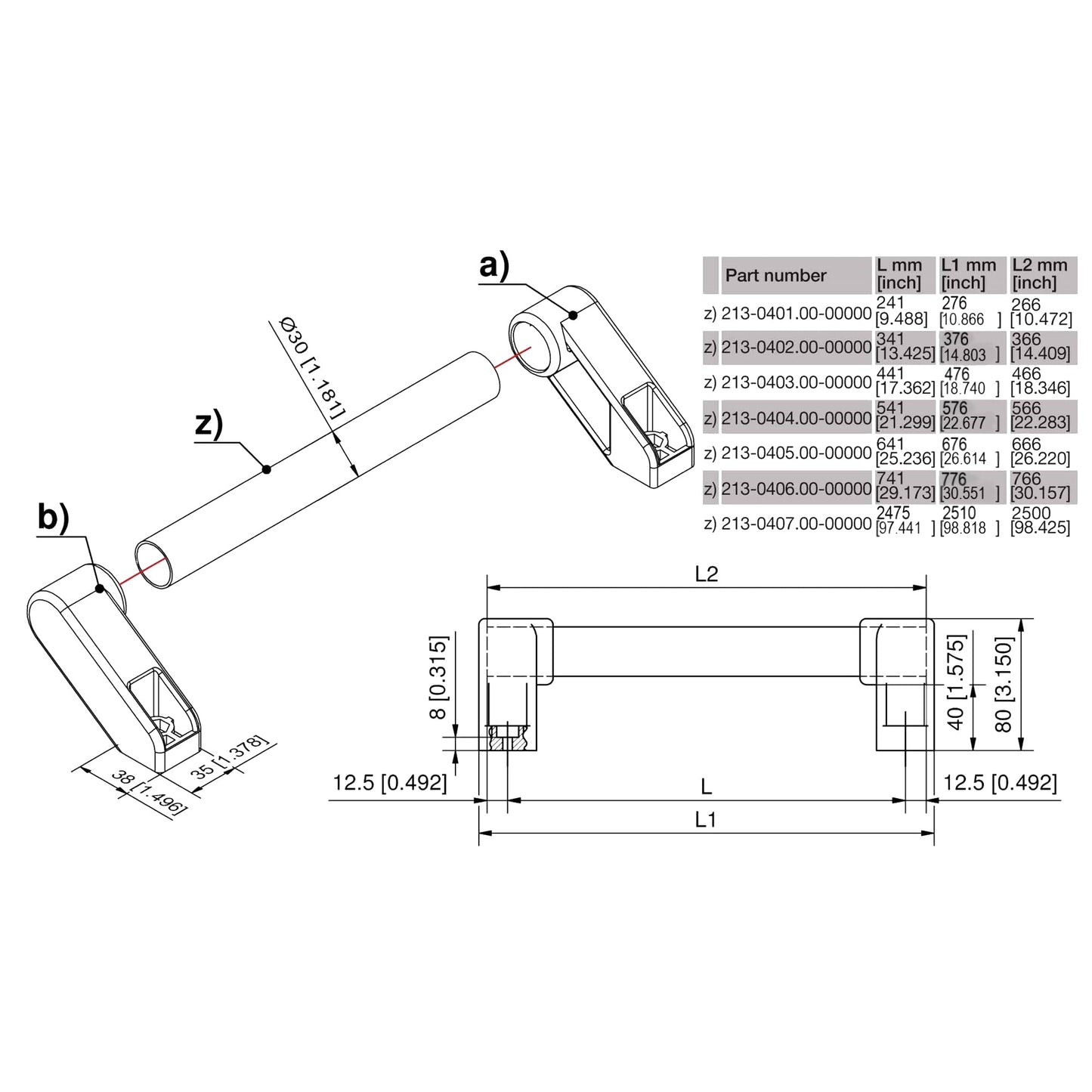 DIRAK 6-1600: Pipe Handle System - Bent Support Pieces ONLY (PA)