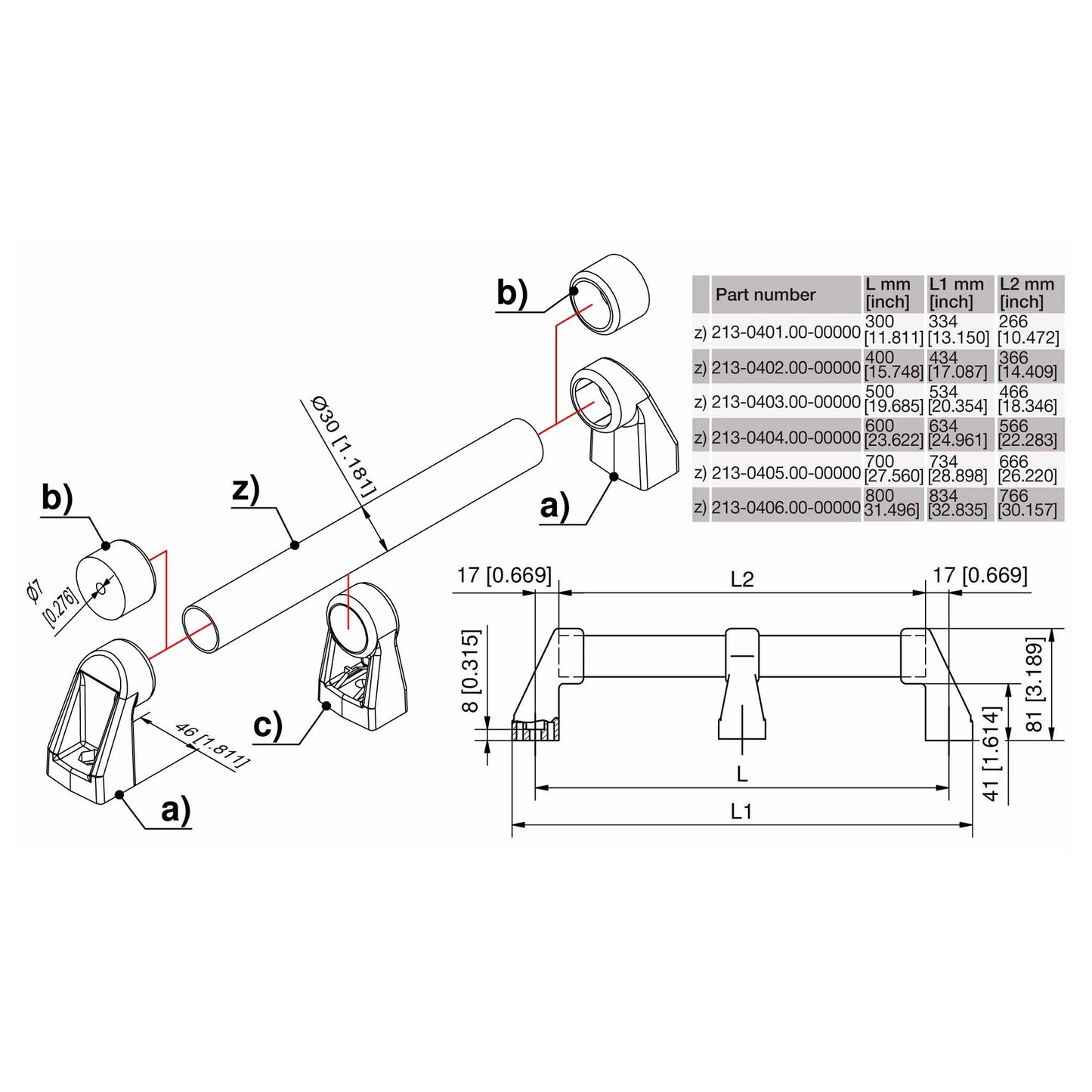 DIRAK 6-1600: Pipe Handle System - Support Pieces ONLY (PA)