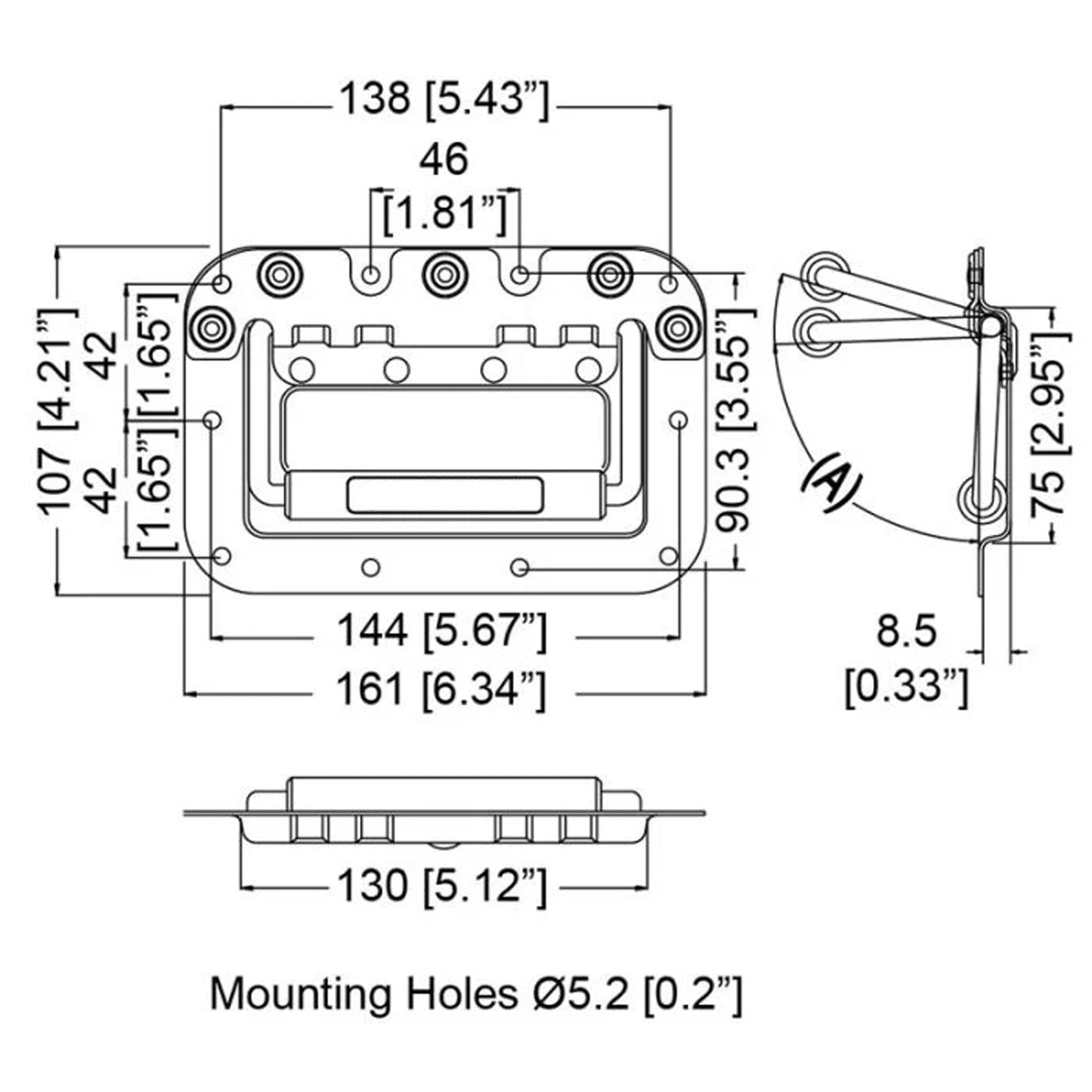 Recessed Drop Chest Handle (Spring-Loaded) - Zinc