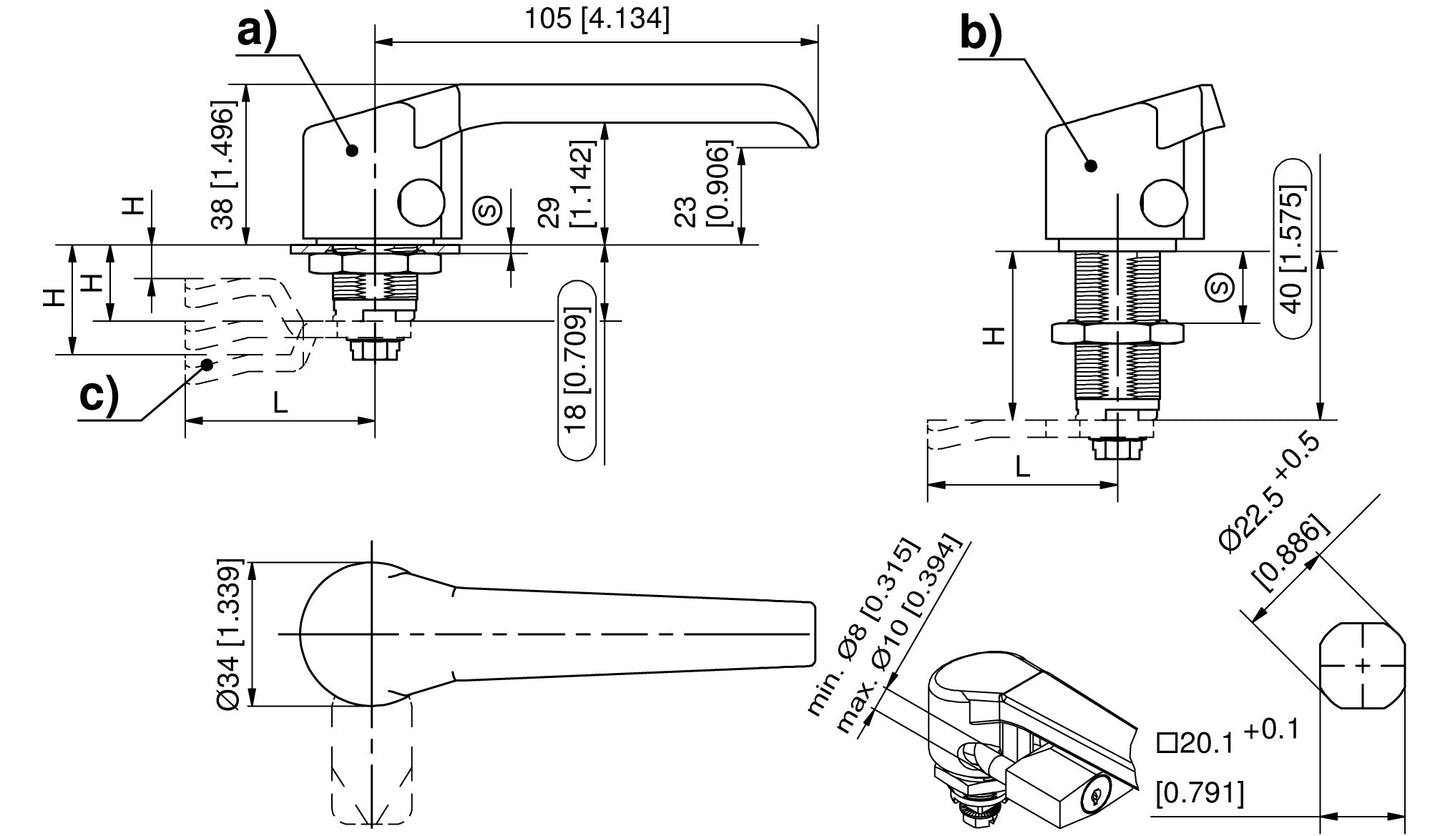 Dirak Padlockable L Handle - Chrome