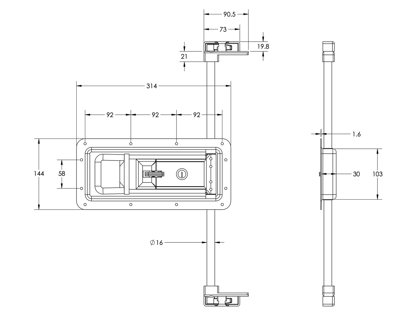 Over-Cam Door Lock Kit (Suits 16mm OD Tubing)