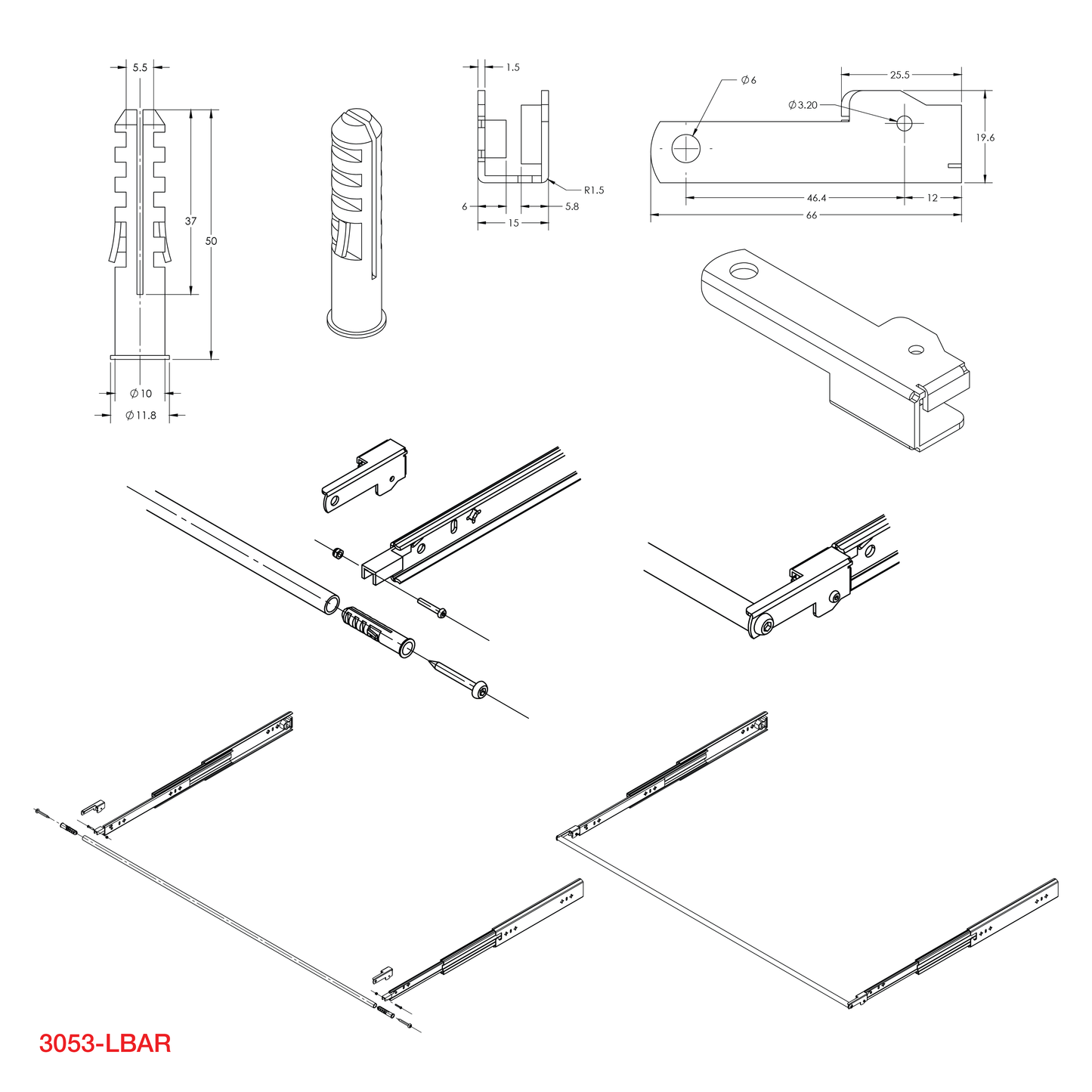 Drawer Slide Locking Bar Kit - Medium-Duty Range (3053)