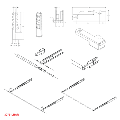 Drawer Slide Locking Bar Kit - Heavy-Duty Range (3076)