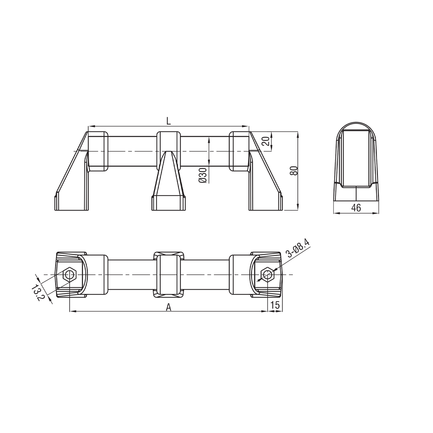 BH: Modular Bridge Door Handle - COMPLETE UNIT (Mild Steel / PA6)