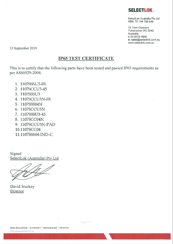 Product Certifications & Standards – Selectlok Australia