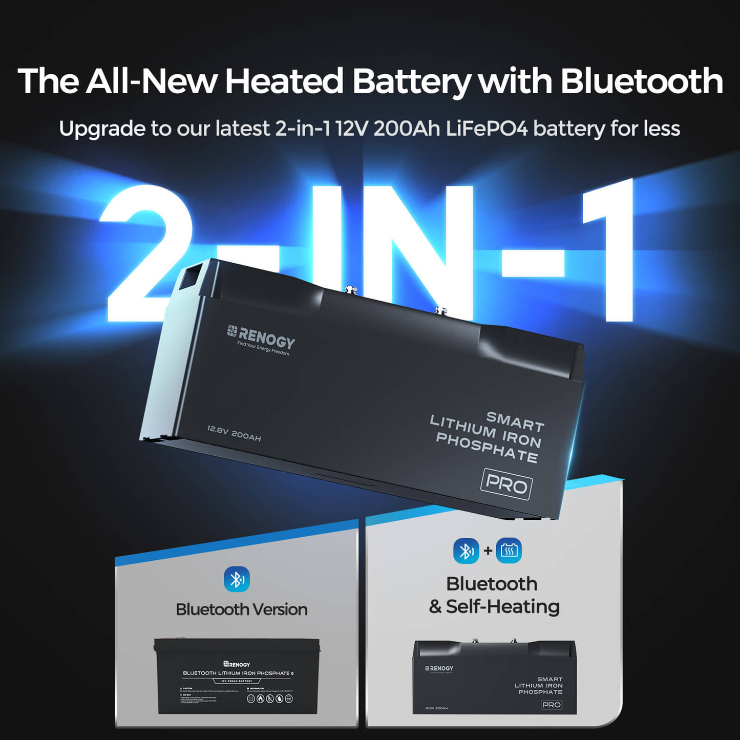 RENOGY PRO 12V 200A Smart Lithium Iron Phosphate Battery w/Self-Heating + Bluetooth