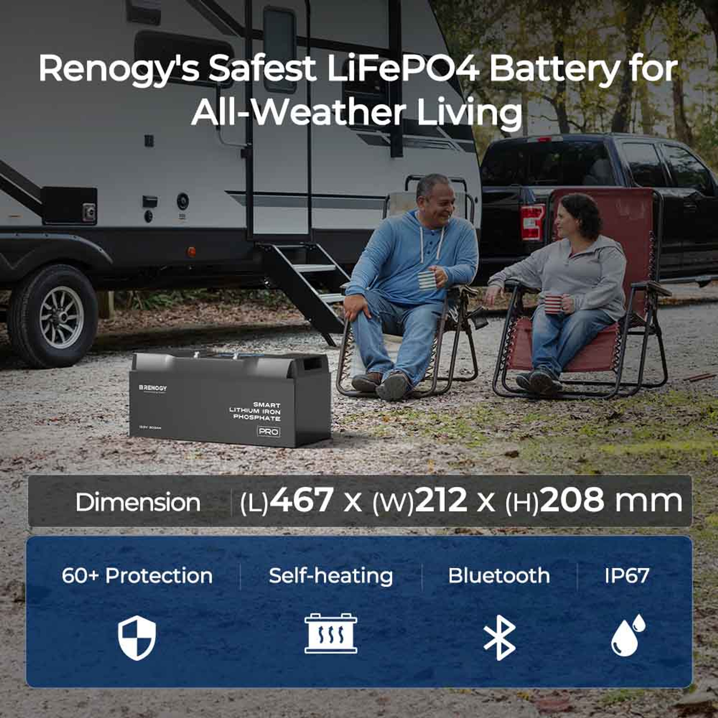 RENOGY PRO 12V 200A Smart Lithium Iron Phosphate Battery w/Self-Heating + Bluetooth