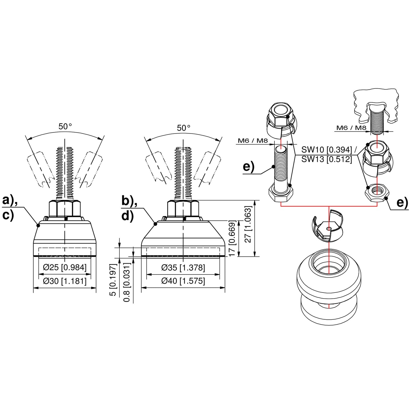 Dirak Levelling Foot (M6/M8 Thread)