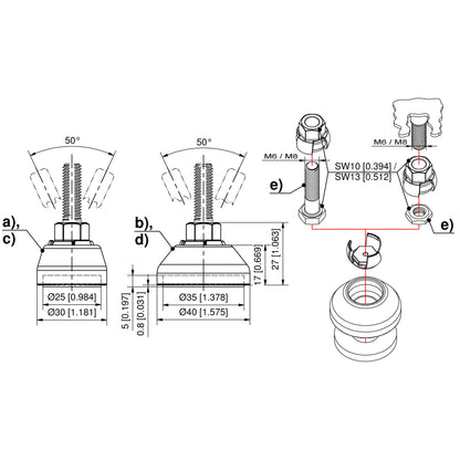 Dirak Levelling Foot (M6/M8 Thread)