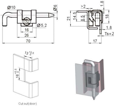 Concealed Corner Hinge - Stainless Steel Pin